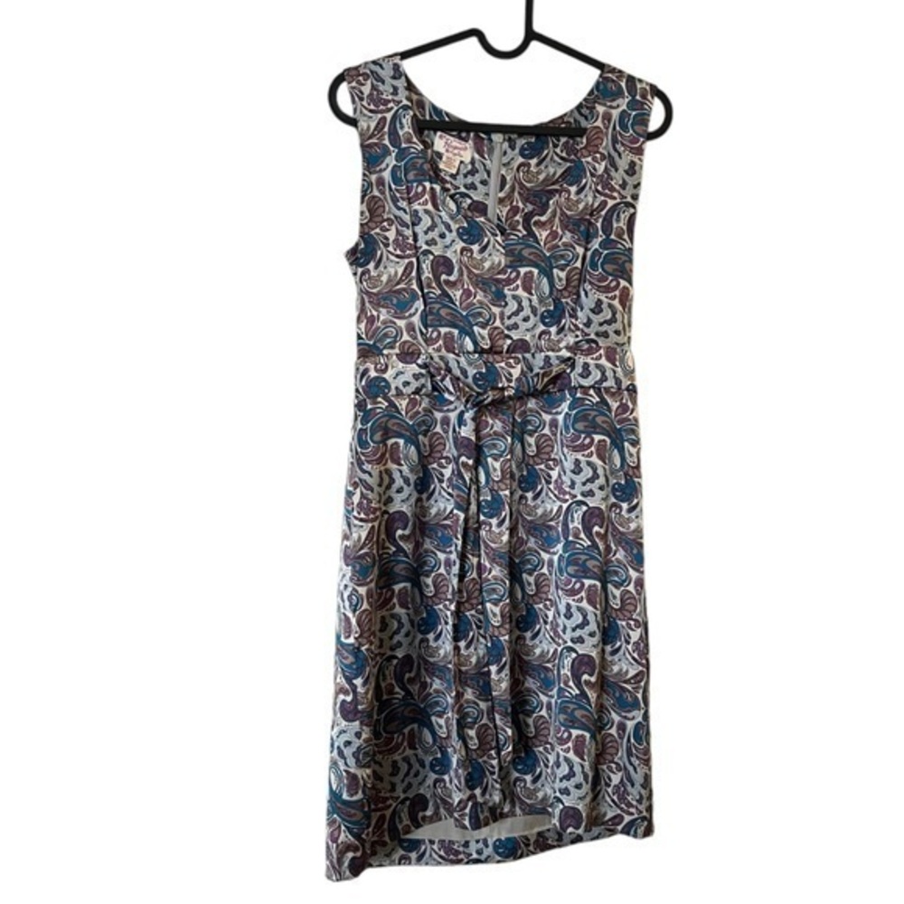 Original Penguin SILK Purple & Blue Paisley Tie Waist Stretch Sleeveless Dress